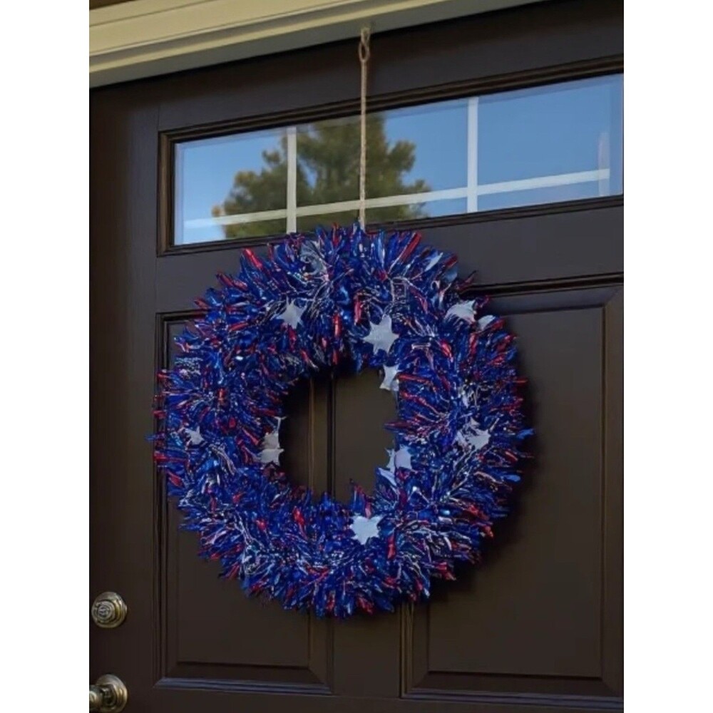 Bundle of 5 Stars & Stripes 16" Tinsel Wreath Patriotic 4th of July House Decor